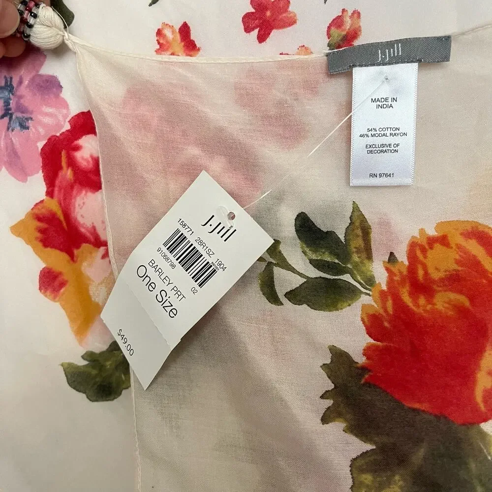 J.JILL FLORAL SQUARE SCARF WITH TASSELS NEW WITH TAGS